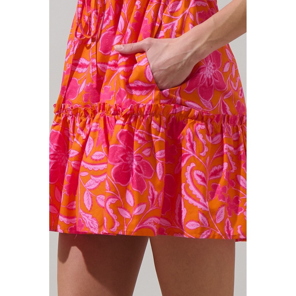 Sugarlips Dress Women S Pink Floral Boho Tiered Puff Sleeve Pockets Feminine - Picture 4 of 14